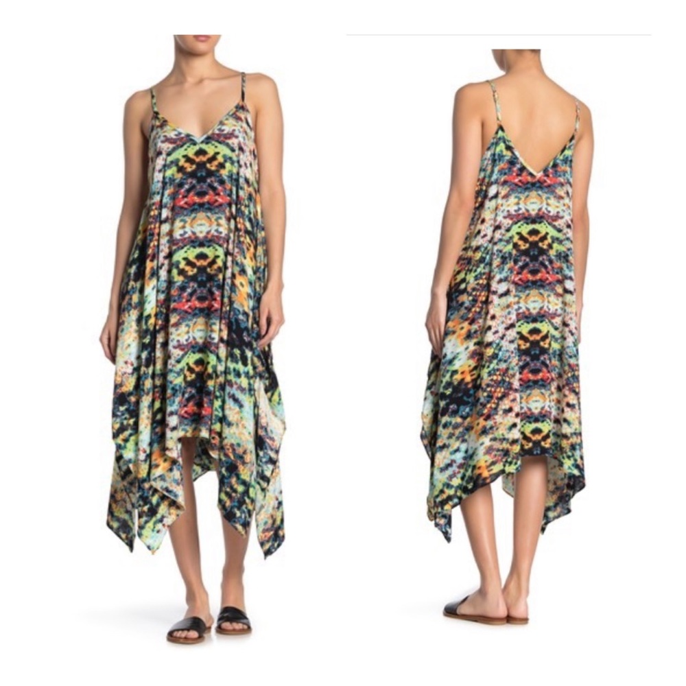 Geo Print Hanky Hem Midi Dress